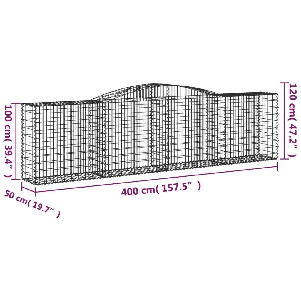 Arched Gabion Baskets Galvanised Iron 400 x 50 x 100120 cm Silver 4 Piece Garden Barrier Decorative Retaining Wall Outdoor