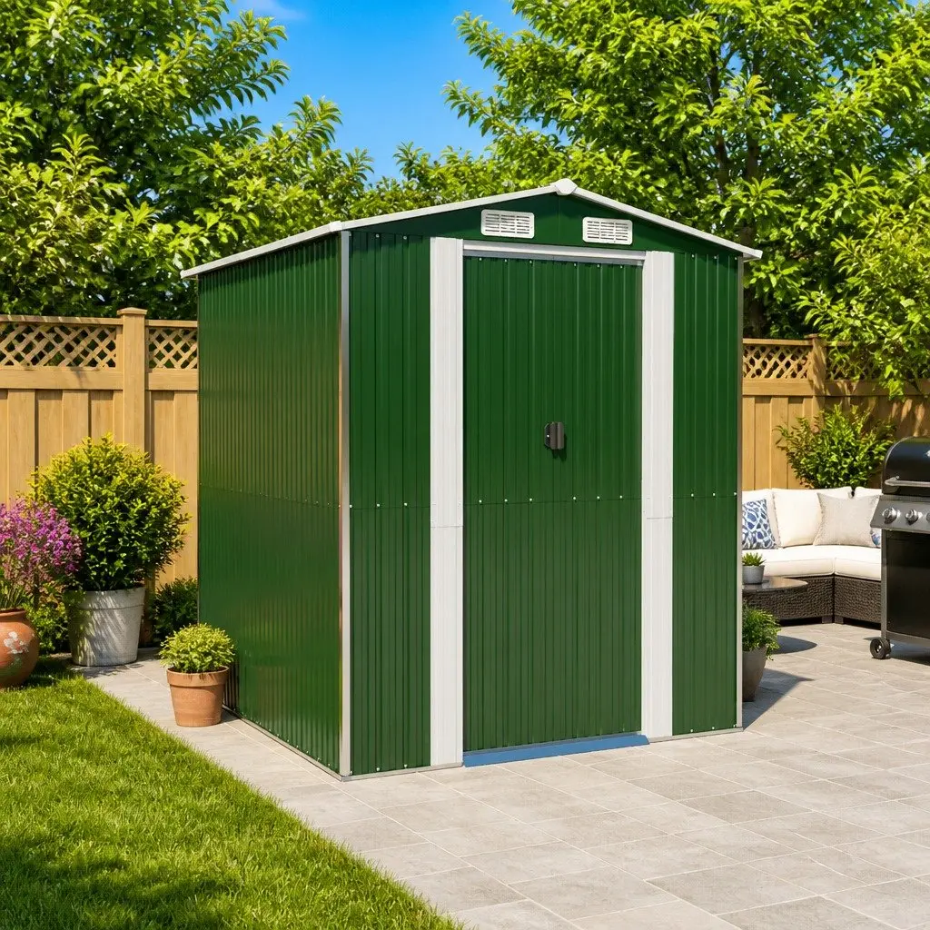 Garden Shed Galvanised Steel 192 x 191 x 223 cm Green Outdoor Storage Tool House