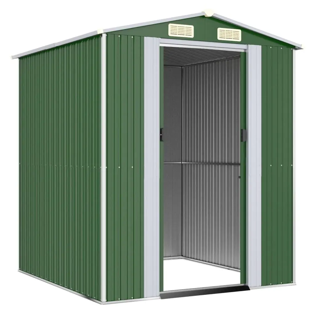 Garden Shed Galvanised Steel 192 x 191 x 223 cm Green Outdoor Storage Tool House