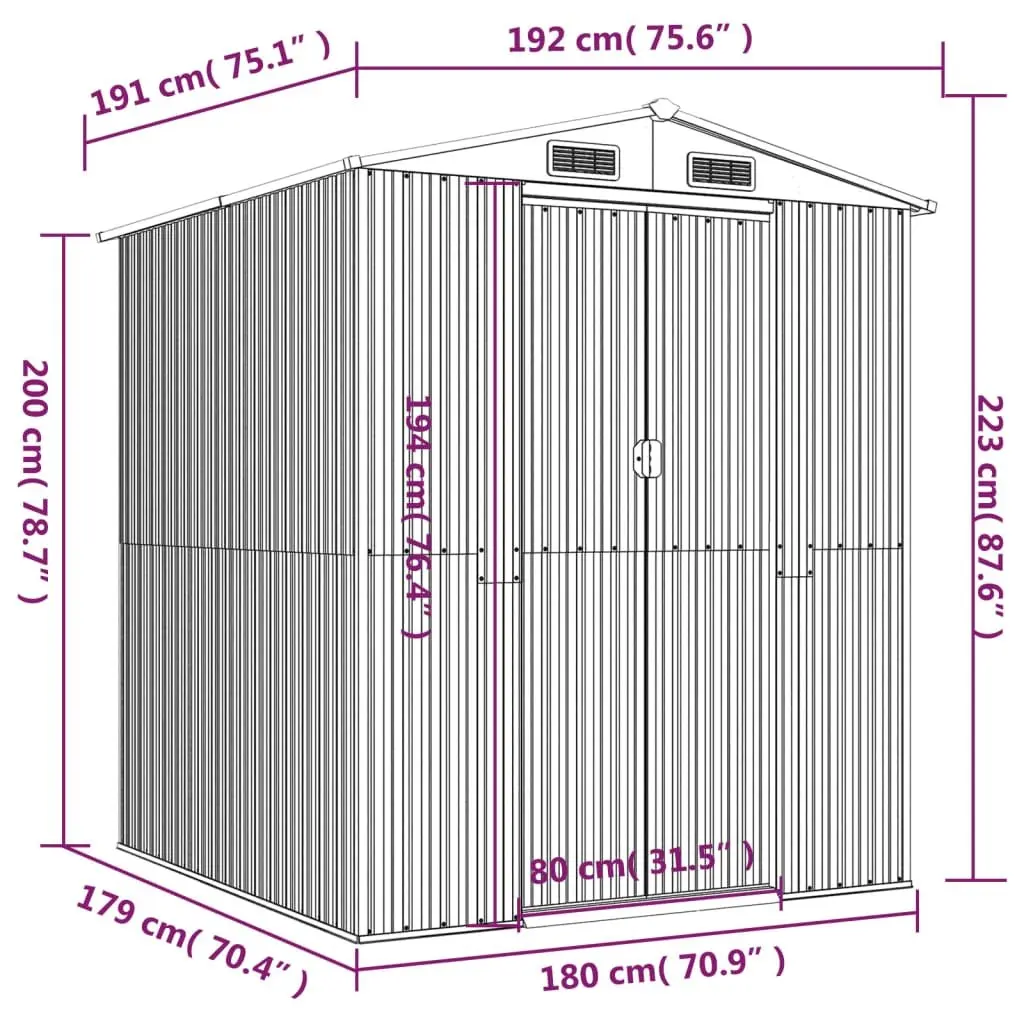 Garden Shed Galvanised Steel 192 x 191 x 223 cm Green Outdoor Storage Tool House