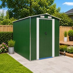 Garden Shed Green Outdoor Storage Tool House Galvanised Steel Double Doors