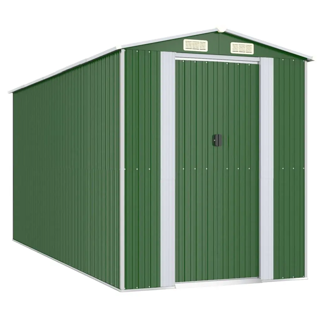 Garden Shed Galvanised Steel Green 192 x 440 x 223 cm Outdoor Storage Tool Equipment Double Doors
