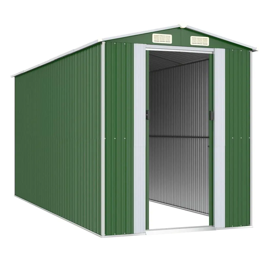 Garden Shed Galvanised Steel Green 192 x 440 x 223 cm Outdoor Storage Tool Equipment Double Doors
