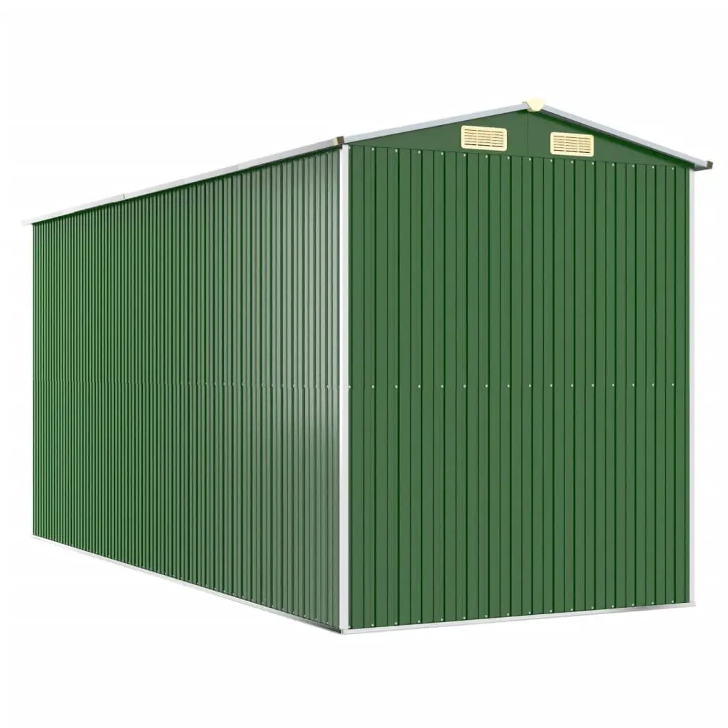 Garden Shed Galvanised Steel Green 192 x 440 x 223 cm Outdoor Storage Tool Equipment Double Doors