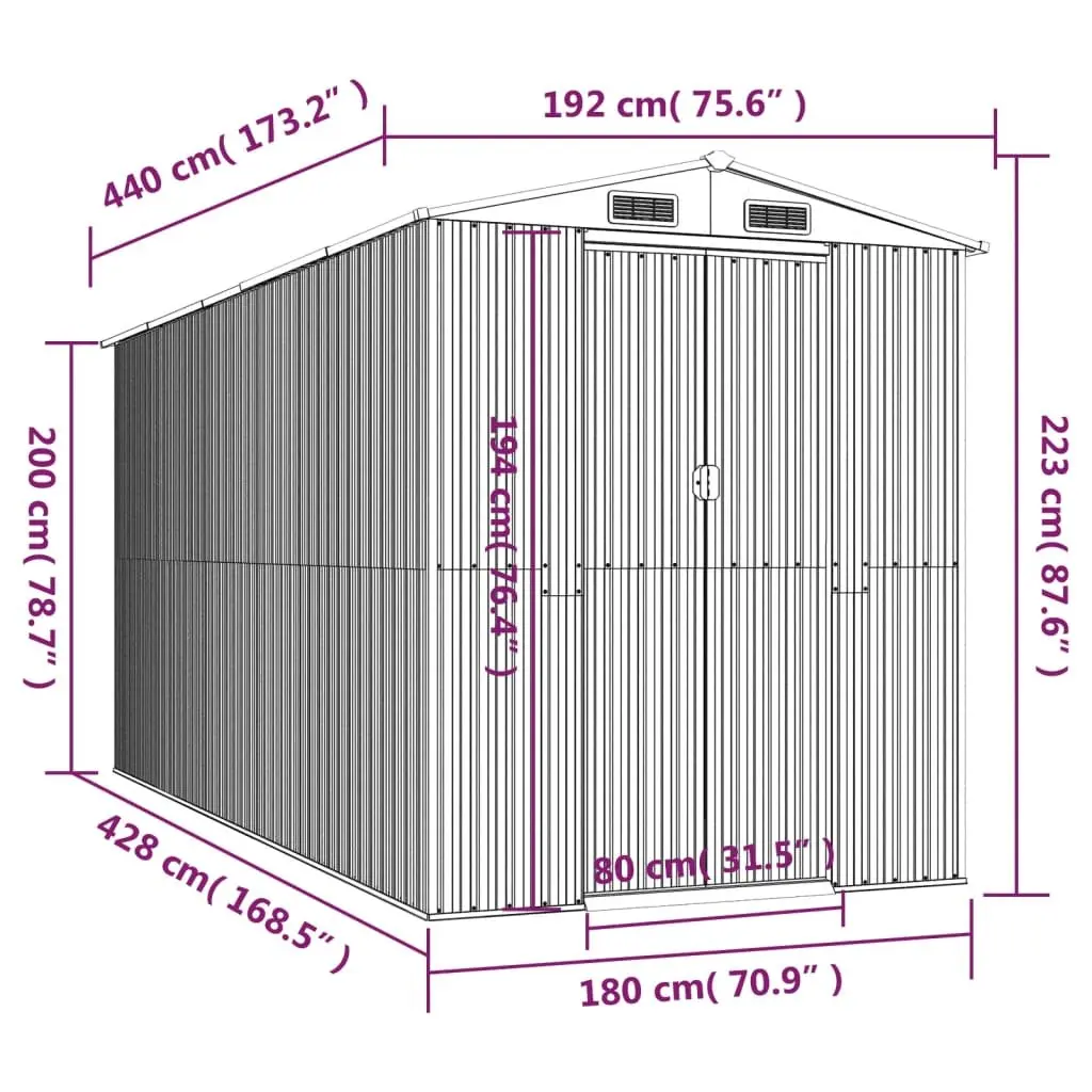 Garden Shed Galvanised Steel Green 192 x 440 x 223 cm Outdoor Storage Tool Equipment Double Doors