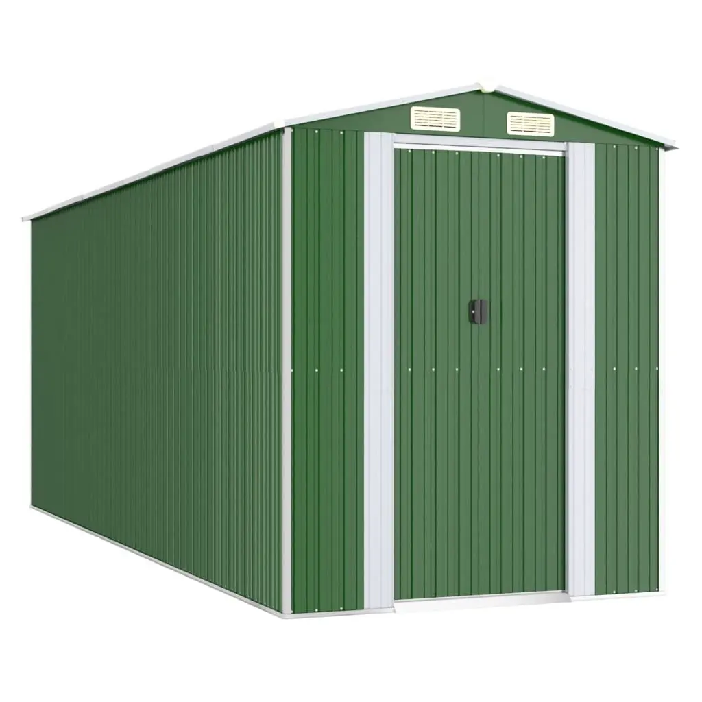 Outdoor Storage Shed Galvanised Steel Green 192x523x223cm with Ventilation and Double Sliding Doors
