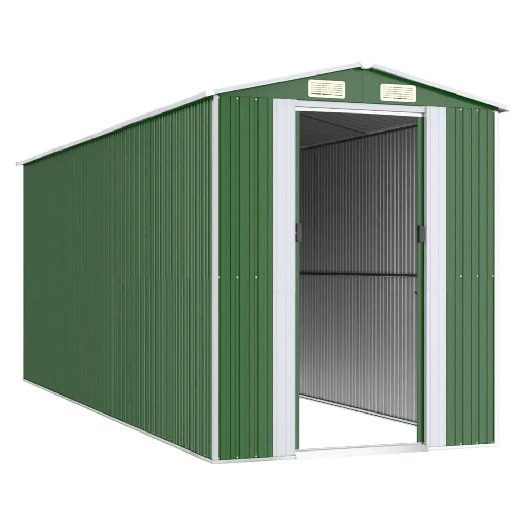 Outdoor Storage Shed Galvanised Steel Green 192x523x223cm with Ventilation and Double Sliding Doors