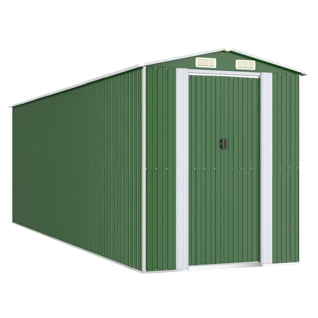 Garden Shed Outdoor Tool House Galvanised Steel Green Double Sliding Doors 192x606x223cm