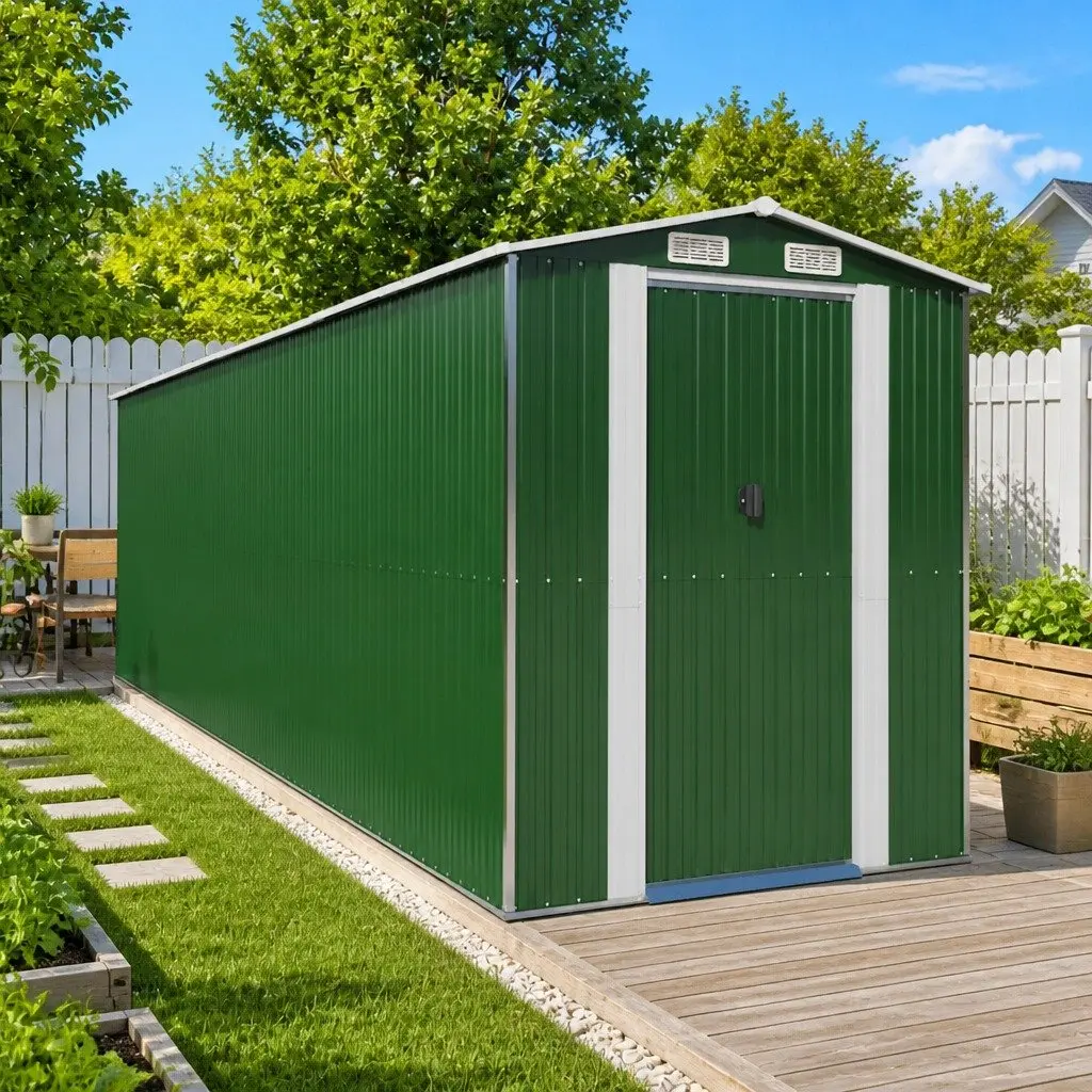 Garden Shed Storage Tool House Outdoor Galvanised Steel Green Large Spacious