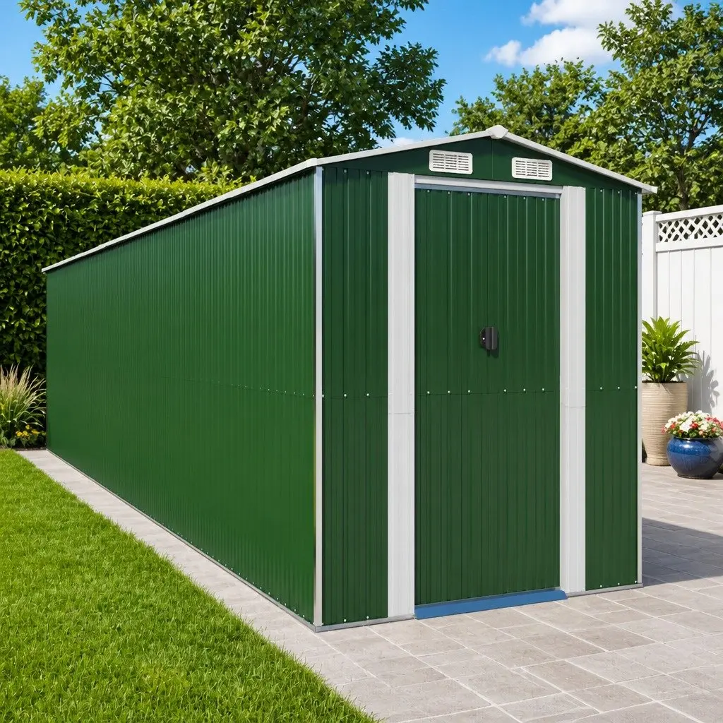 Garden Shed Galvanised Steel 192x772x223cm Green Outdoor Storage Tool House