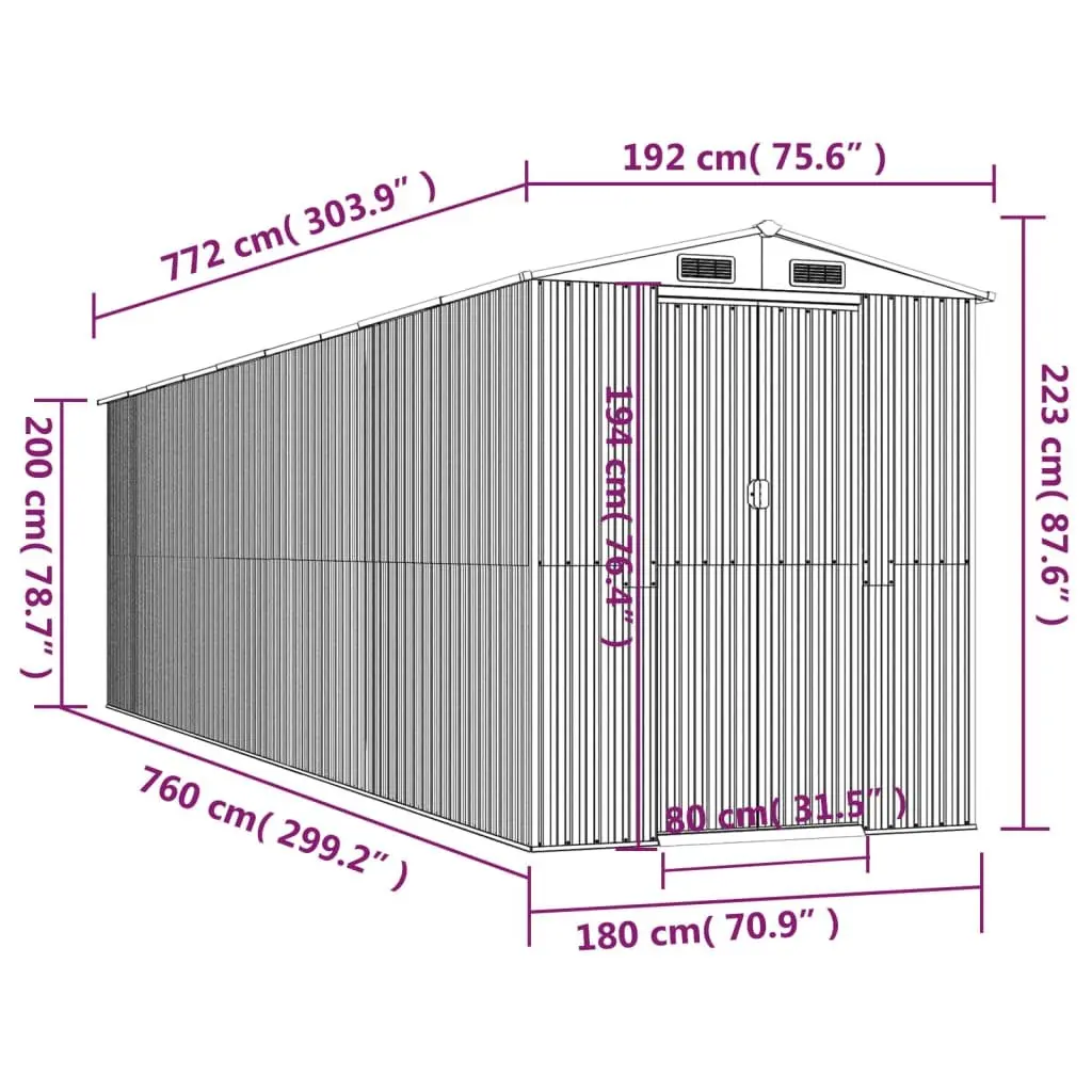 Garden Shed Galvanised Steel 192x772x223cm Green Outdoor Storage Tool House