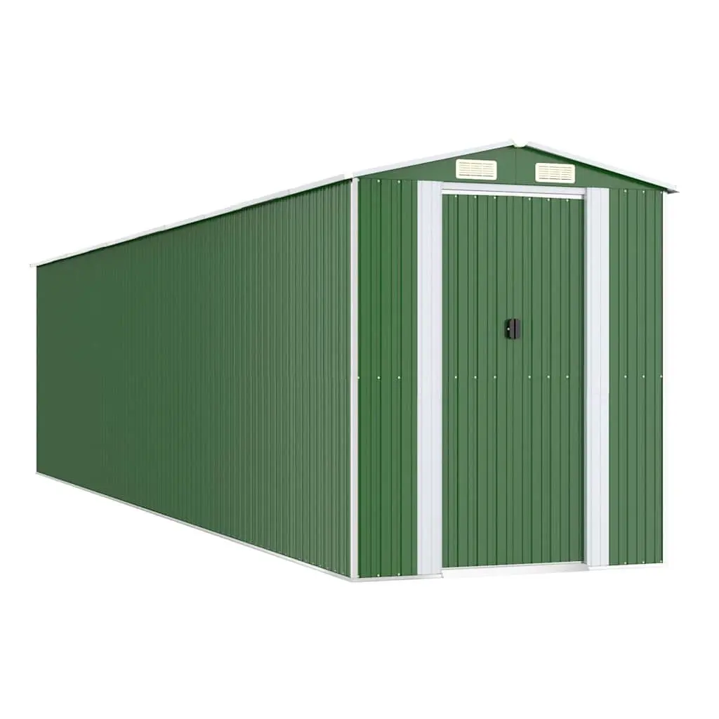 Garden Shed Galvanised Steel Outdoor Tool Storage Green 192x855x223cm with Double Sliding Doors and Ventilation
