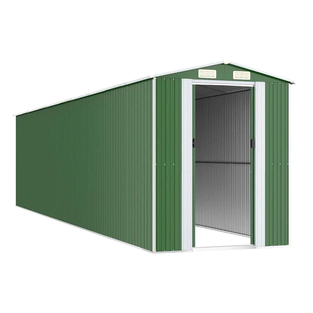 Garden Shed Galvanised Steel Outdoor Tool Storage Green 192x855x223cm with Double Sliding Doors and Ventilation