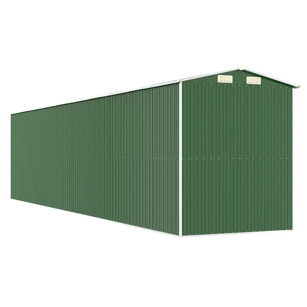 Garden Shed Galvanised Steel Outdoor Tool Storage Green 192x855x223cm with Double Sliding Doors and Ventilation