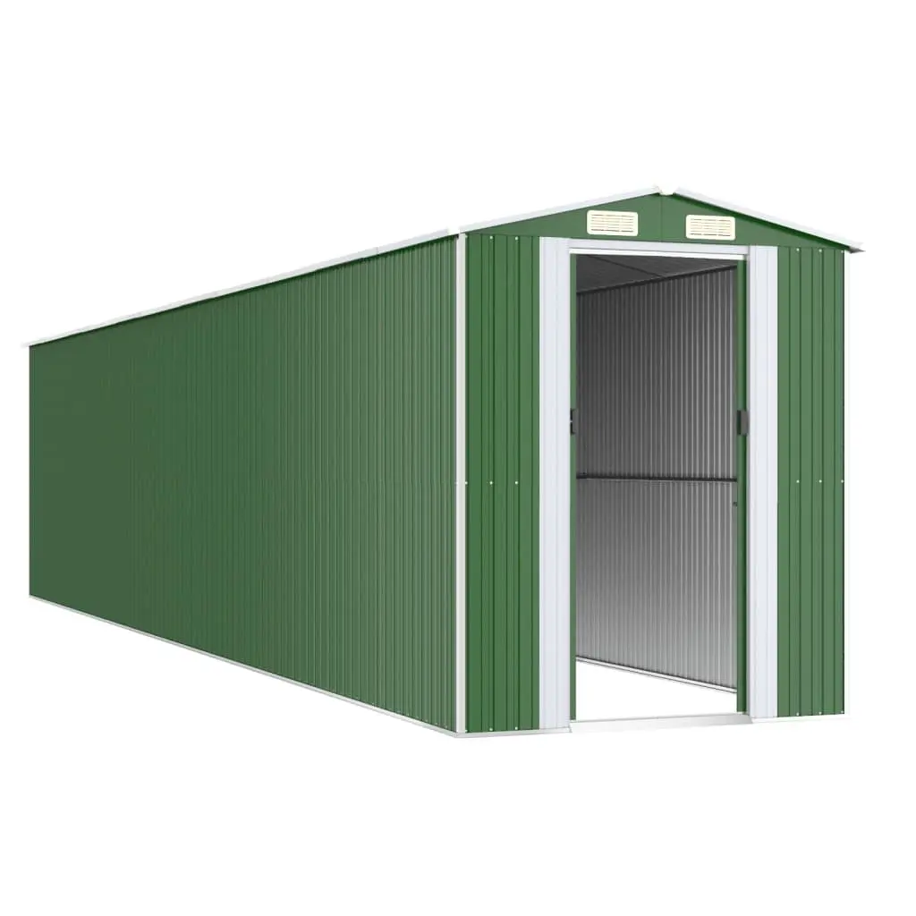 Garden Shed Galvanised Steel 192cm x 938cm x 223cm Green Outdoor Storage Tool House Double Sliding Doors Ventilation