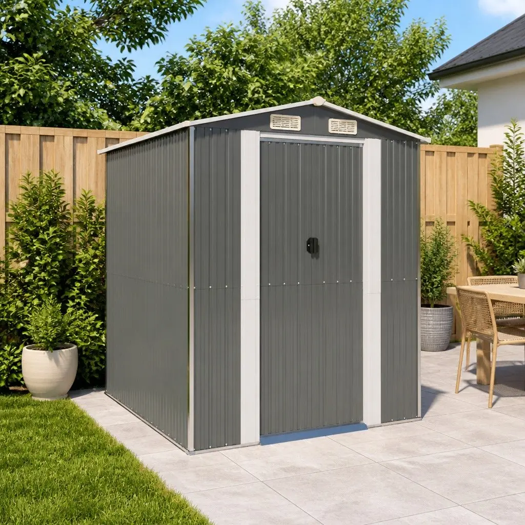 Garden Shed Galvanised Steel 192x191x223 cm Grey Outdoor Storage Tool House