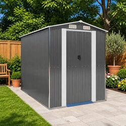 Garden Shed Light Grey Galvanised Steel Outdoor Storage Tool Equipment House