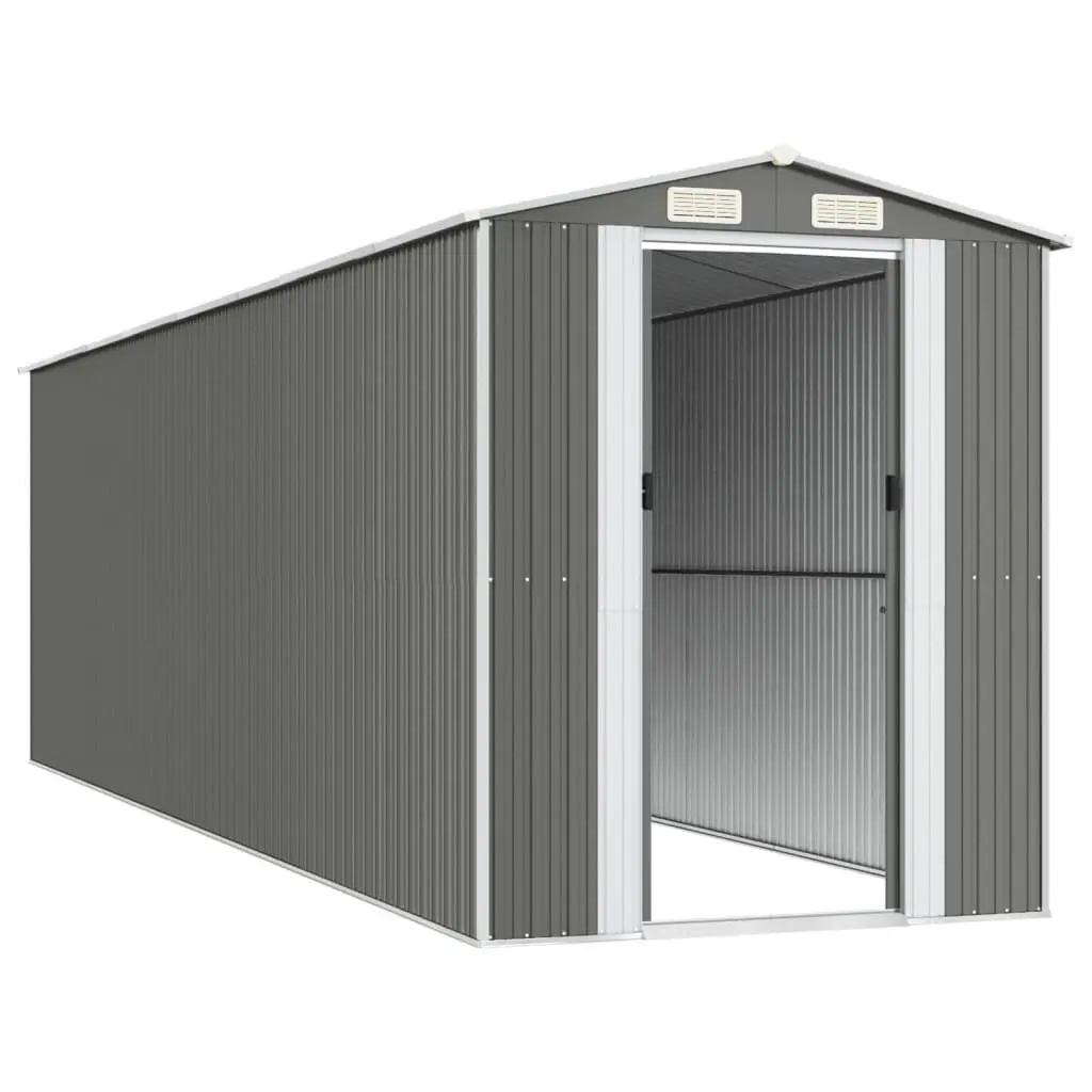 Garden Shed Galvanised Steel Spacious Light Grey Outdoor Storage Tool House 192x689x223cm