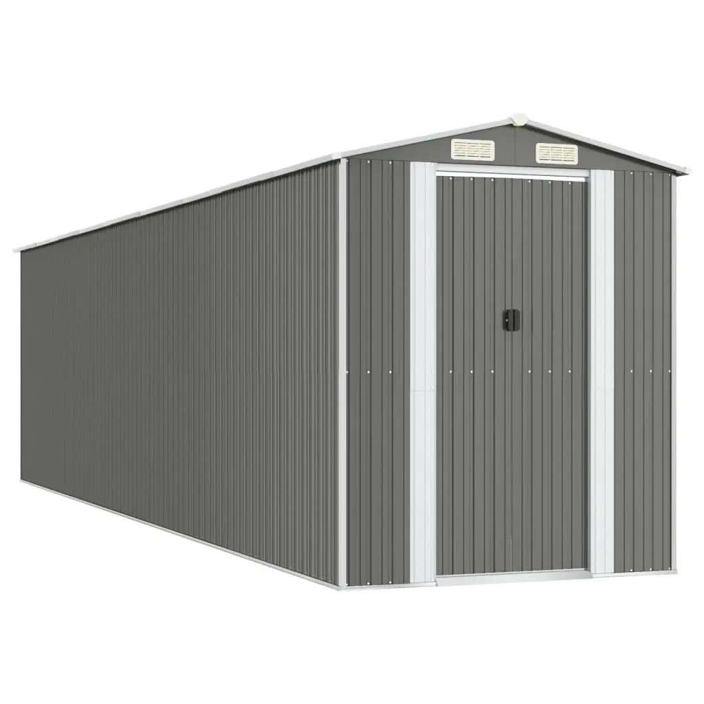 Outdoor Storage Shed Galvanised Steel Light Grey 192x772x223cm Tool House with Sliding Gate and Ventilation Opening