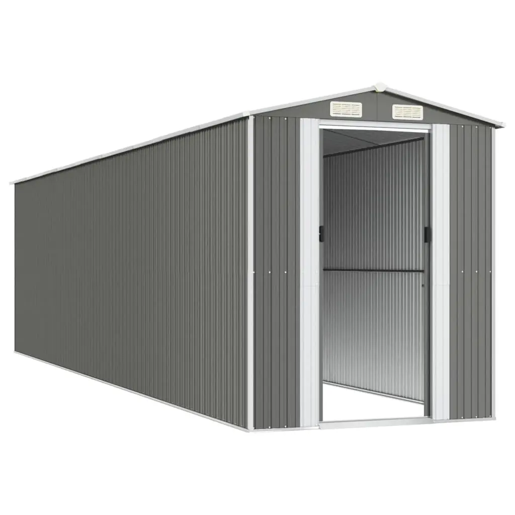 Outdoor Storage Shed Galvanised Steel Light Grey 192x772x223cm Tool House with Sliding Gate and Ventilation Opening