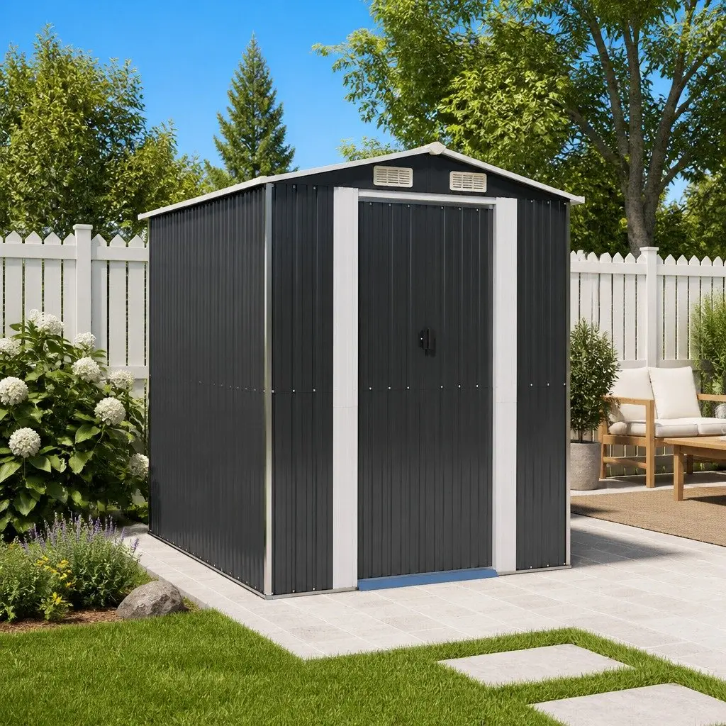 Garden Shed Galvanised Steel 192 x 191 x 223 cm Anthracite Outdoor Storage Tool House