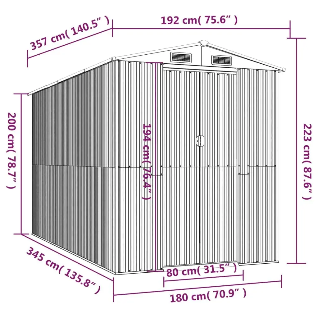 Garden Shed Galvanised Steel Anthracite 192x357x223 cm Outdoor Storage Tool Equipment