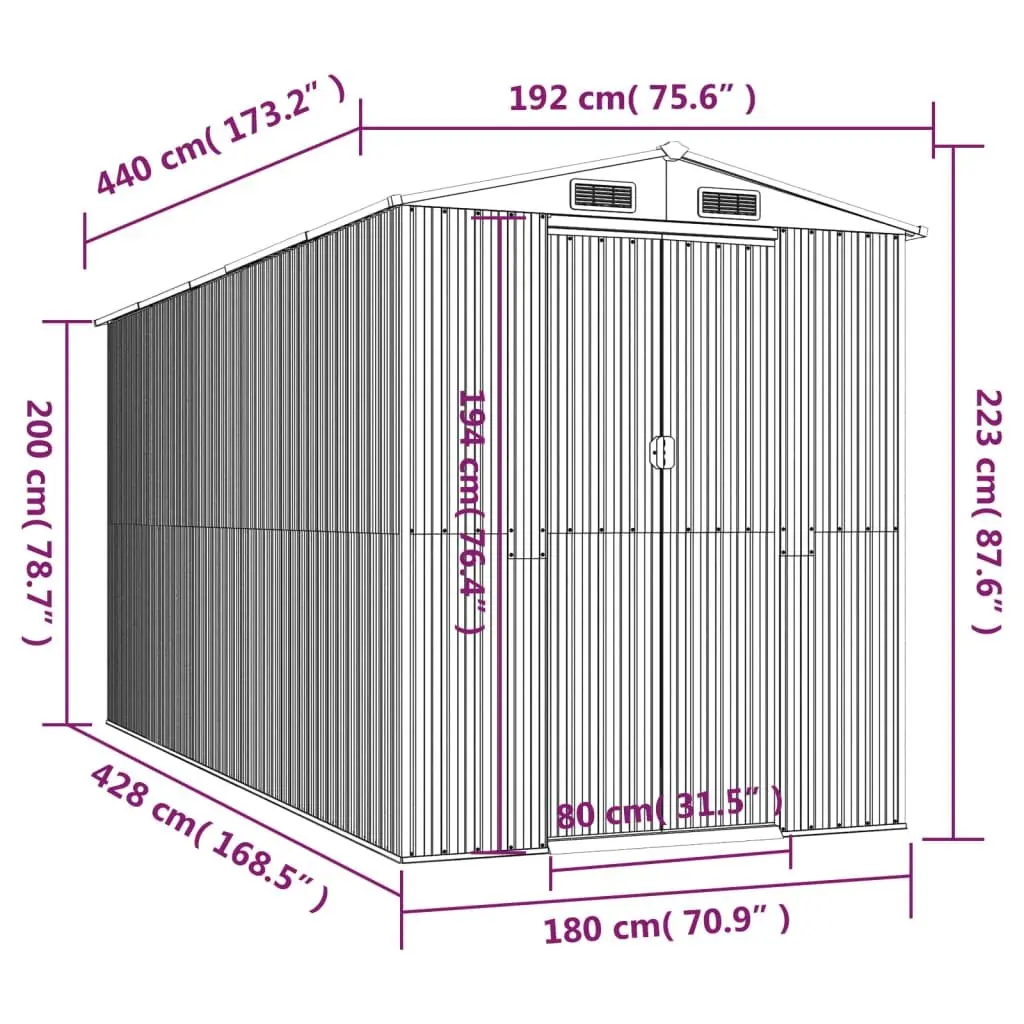 Garden Shed Galvanised Steel 192 x 440 x 223 cm Anthracite Outdoor Storage Tool House