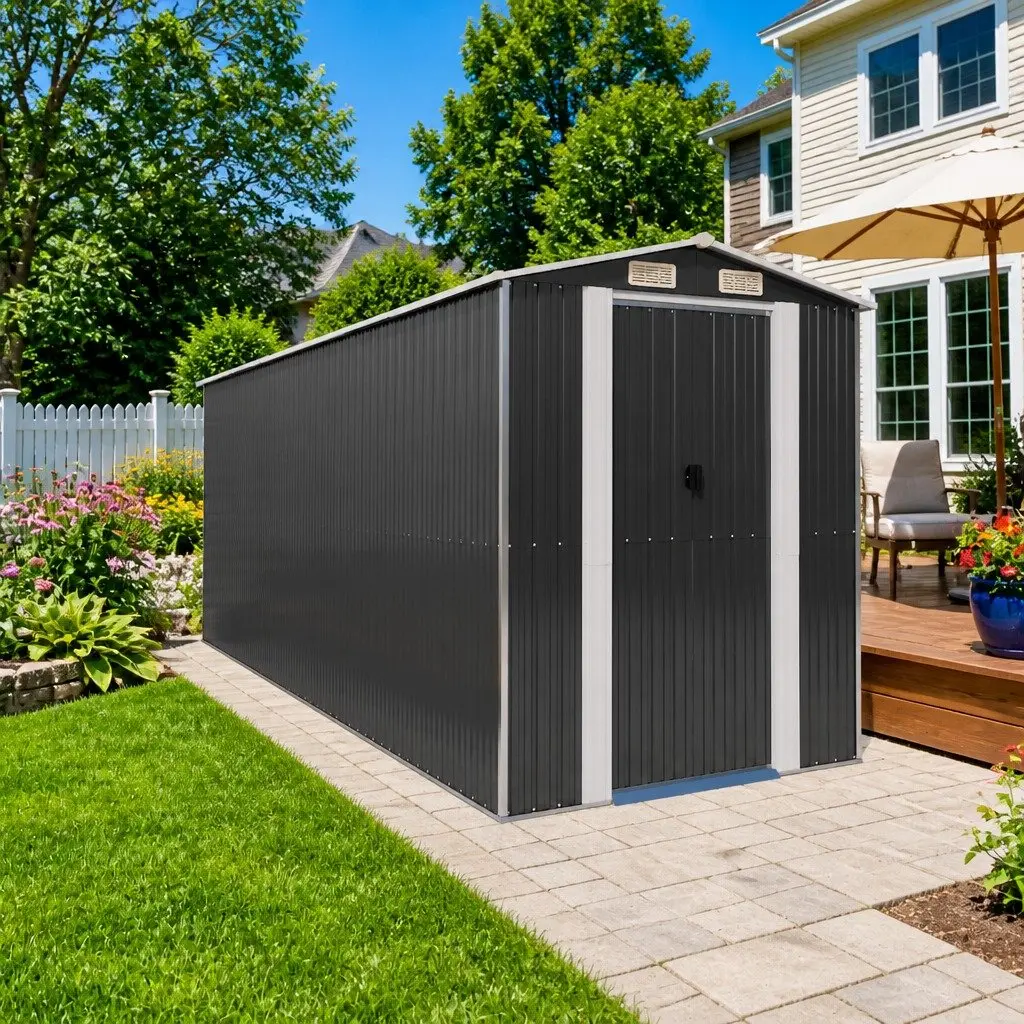 Garden Shed Galvanised Steel 192x523x223cm Anthracite Outdoor Storage Tool House