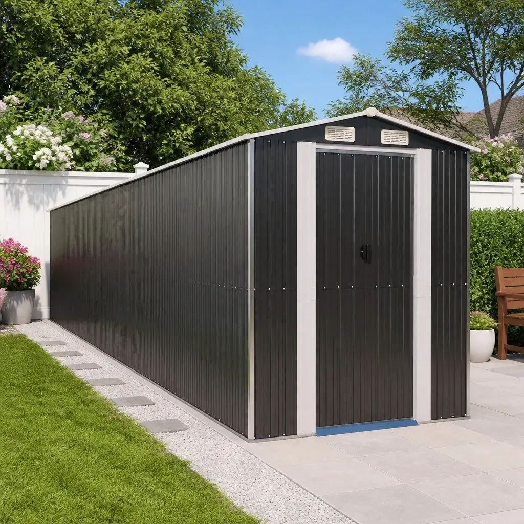 Garden Shed Durable Galvanised Steel Outdoor Storage 192x102x223cm Anthracite Colour Spacious Tool House
