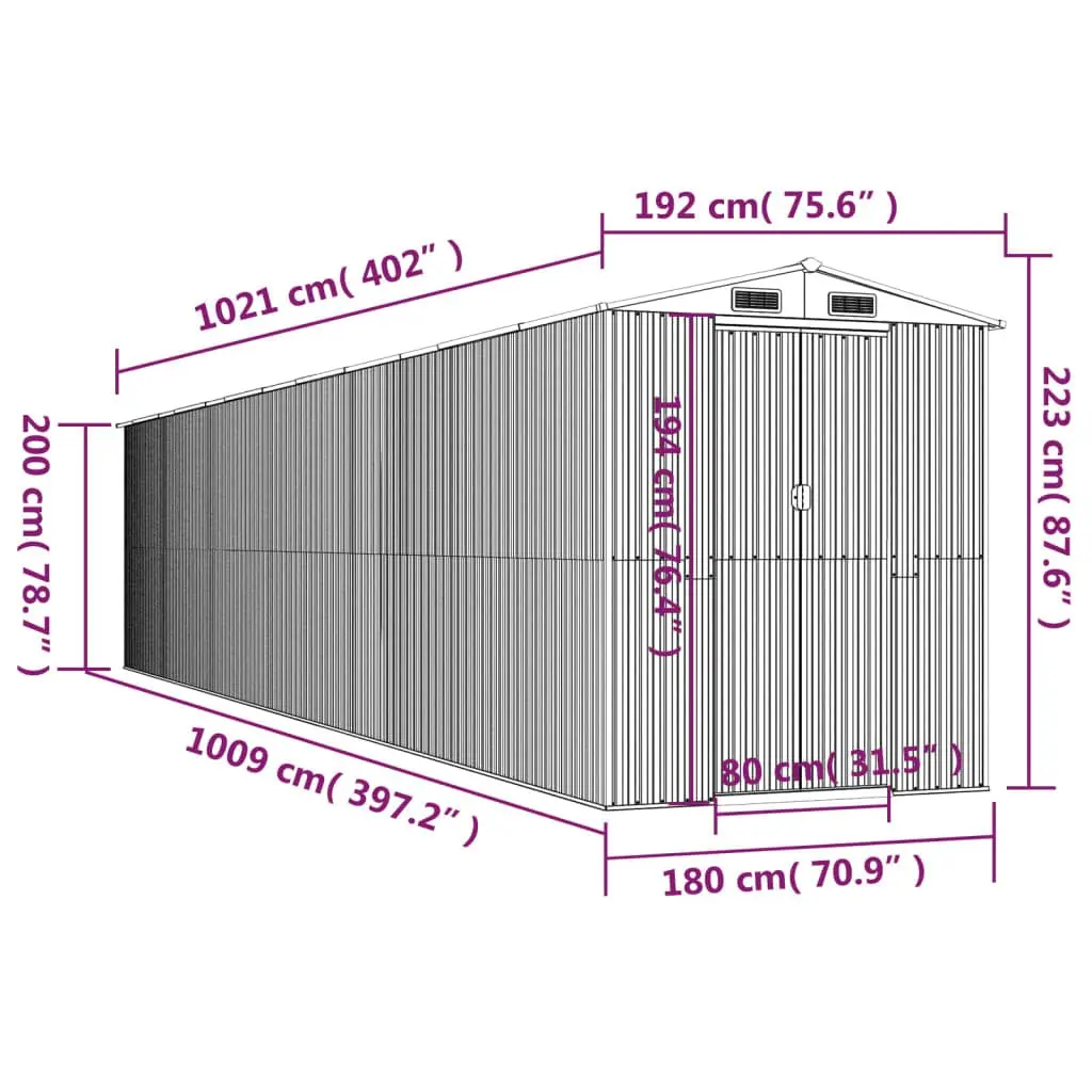 Garden Shed Durable Galvanised Steel Outdoor Storage 192x102x223cm Anthracite Colour Spacious Tool House