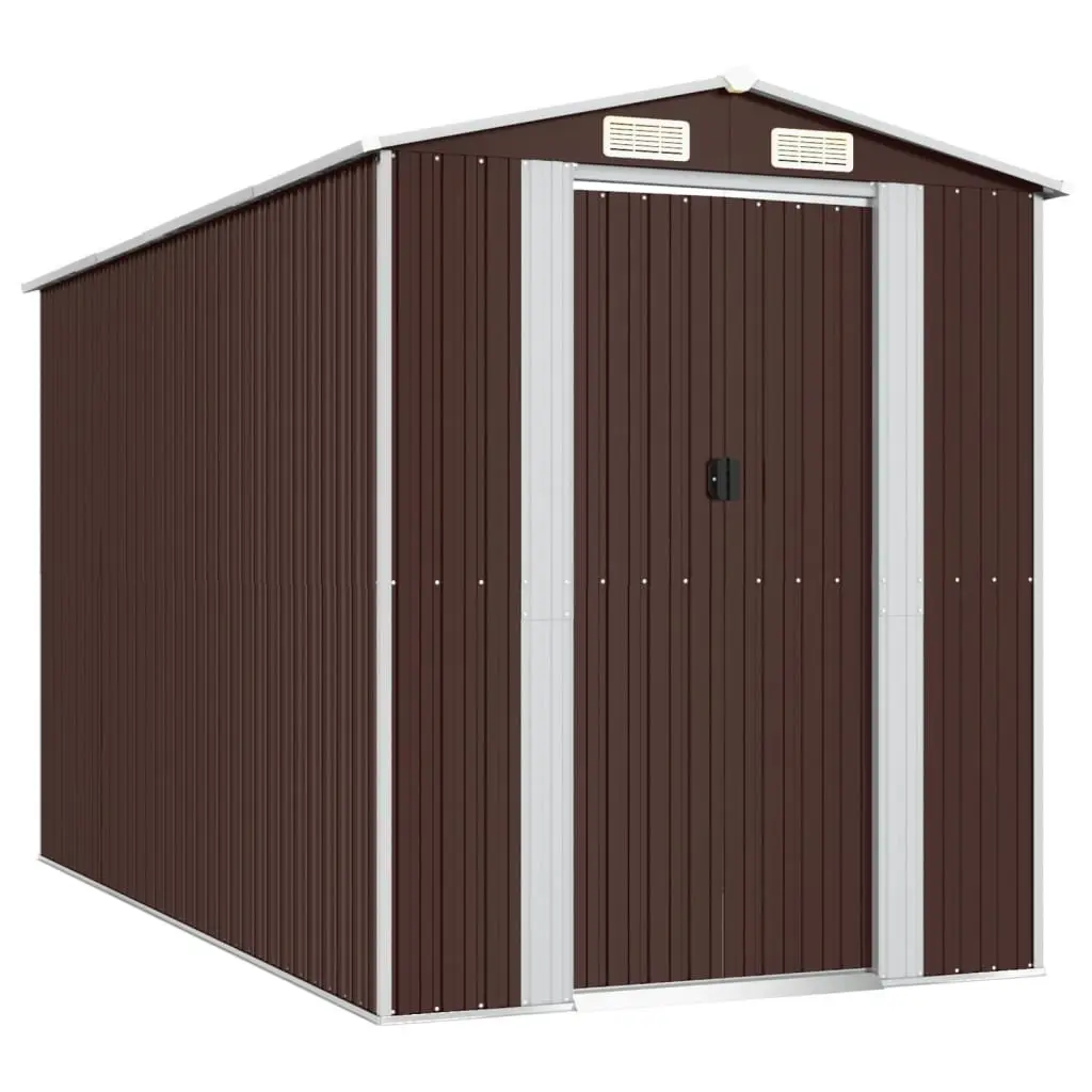 Garden Shed Galvanised Steel Dark Brown 192x357x223cm