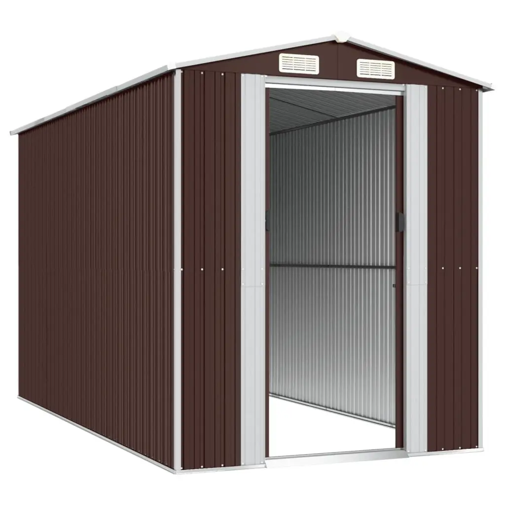 Garden Shed Galvanised Steel Dark Brown 192x357x223cm