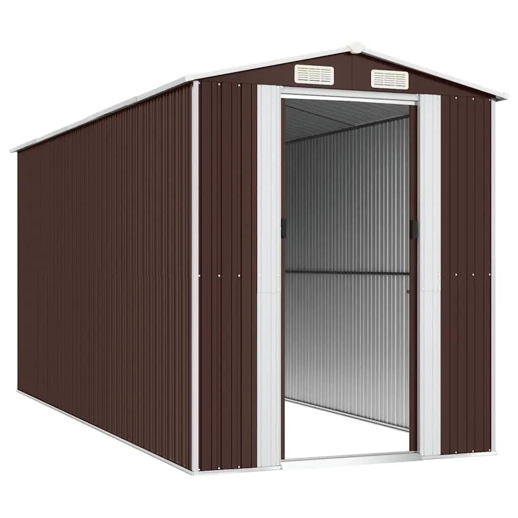 Outdoor Storage Shed Galvanised Steel Dark Brown 192x440x223cm Tool House