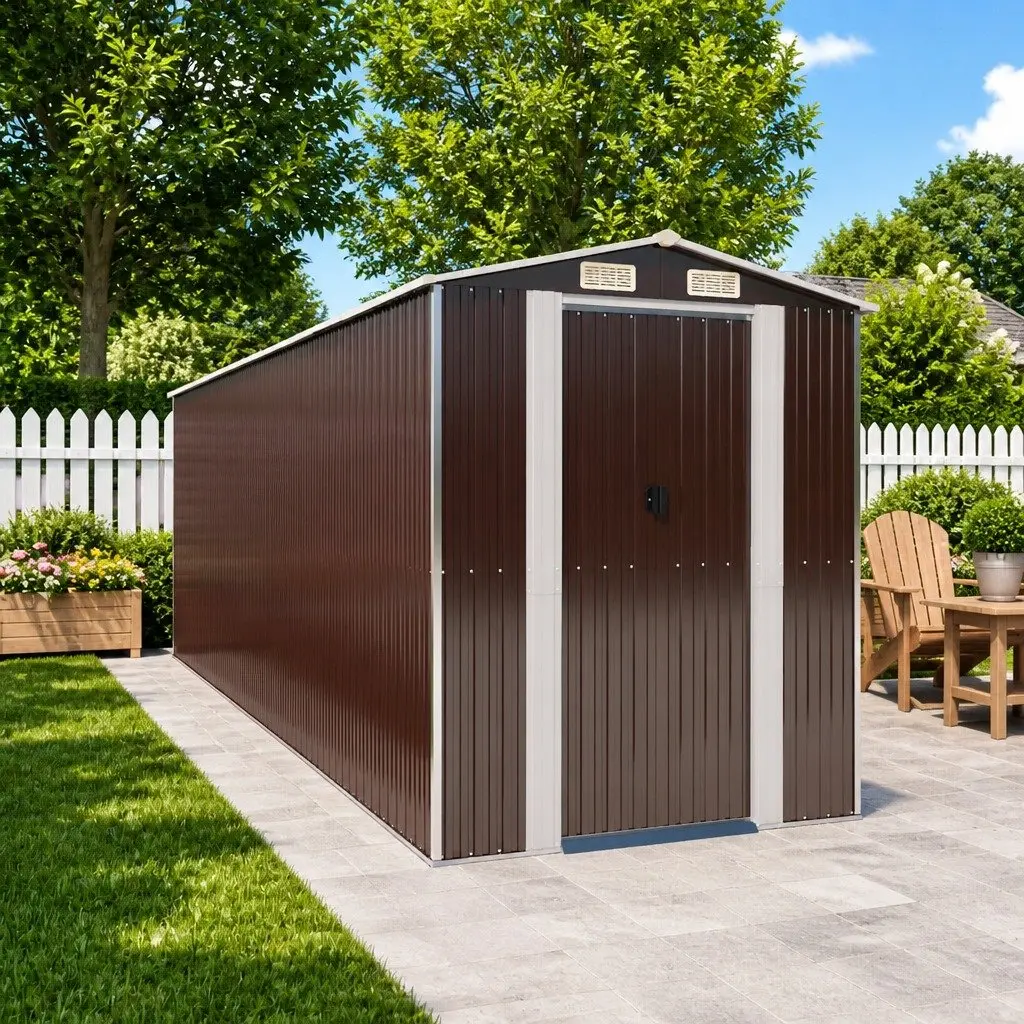 Garden Shed Galvanised Steel Large Dark Brown Outdoor Storage