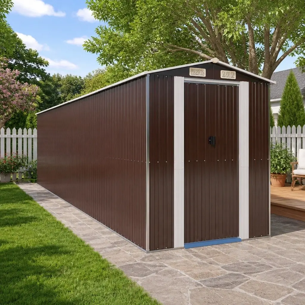 Garden Shed Galvanised Steel Dark Brown Spacious Outdoor Storage Tool House
