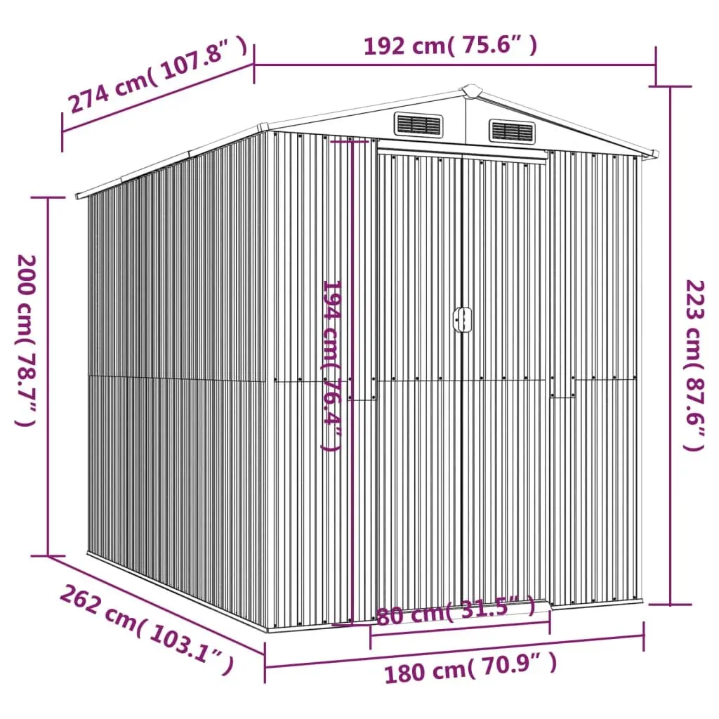Garden Shed Galvanised Steel 192x274x223cm Brown Outdoor Storage Tool House