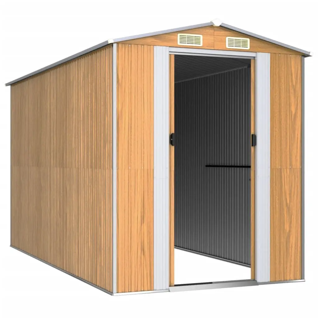 Garden Shed Galvanised Steel 192 x 357 x 223 cm Light Brown Outdoor Storage Tool House