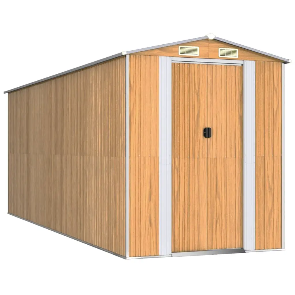 Garden Shed Galvanised Steel 192 x 523 x 223 cm Brown Outdoor Storage House