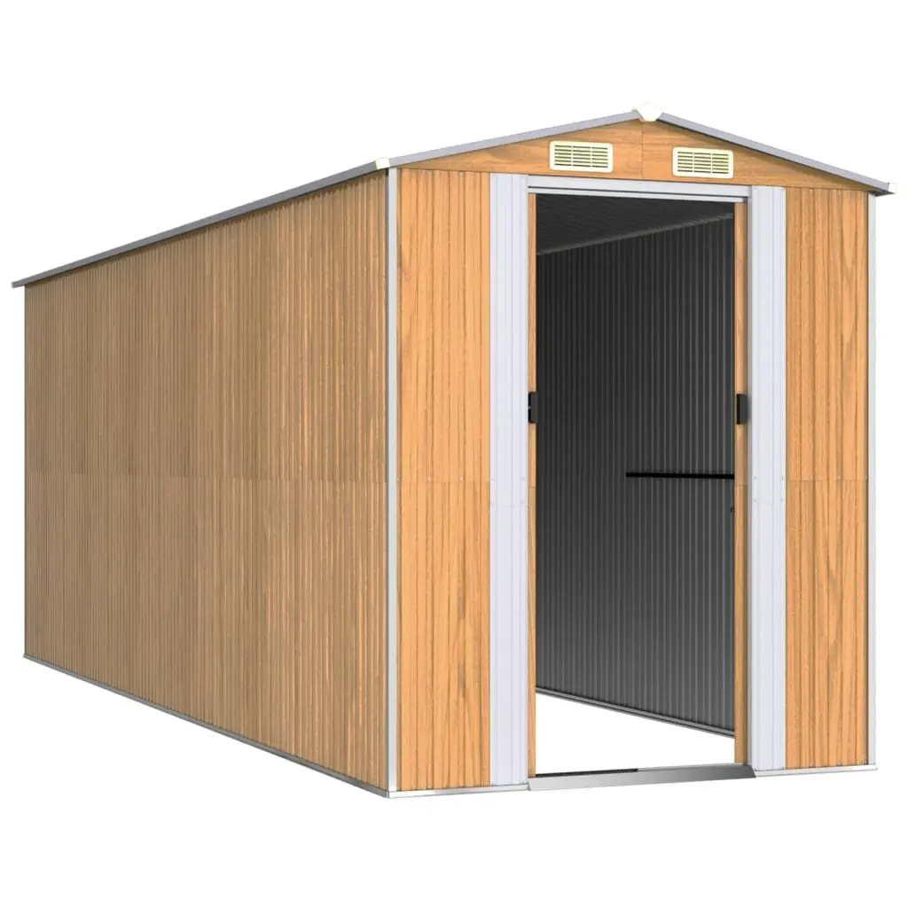 Garden Shed Galvanised Steel 192 x 523 x 223 cm Brown Outdoor Storage House