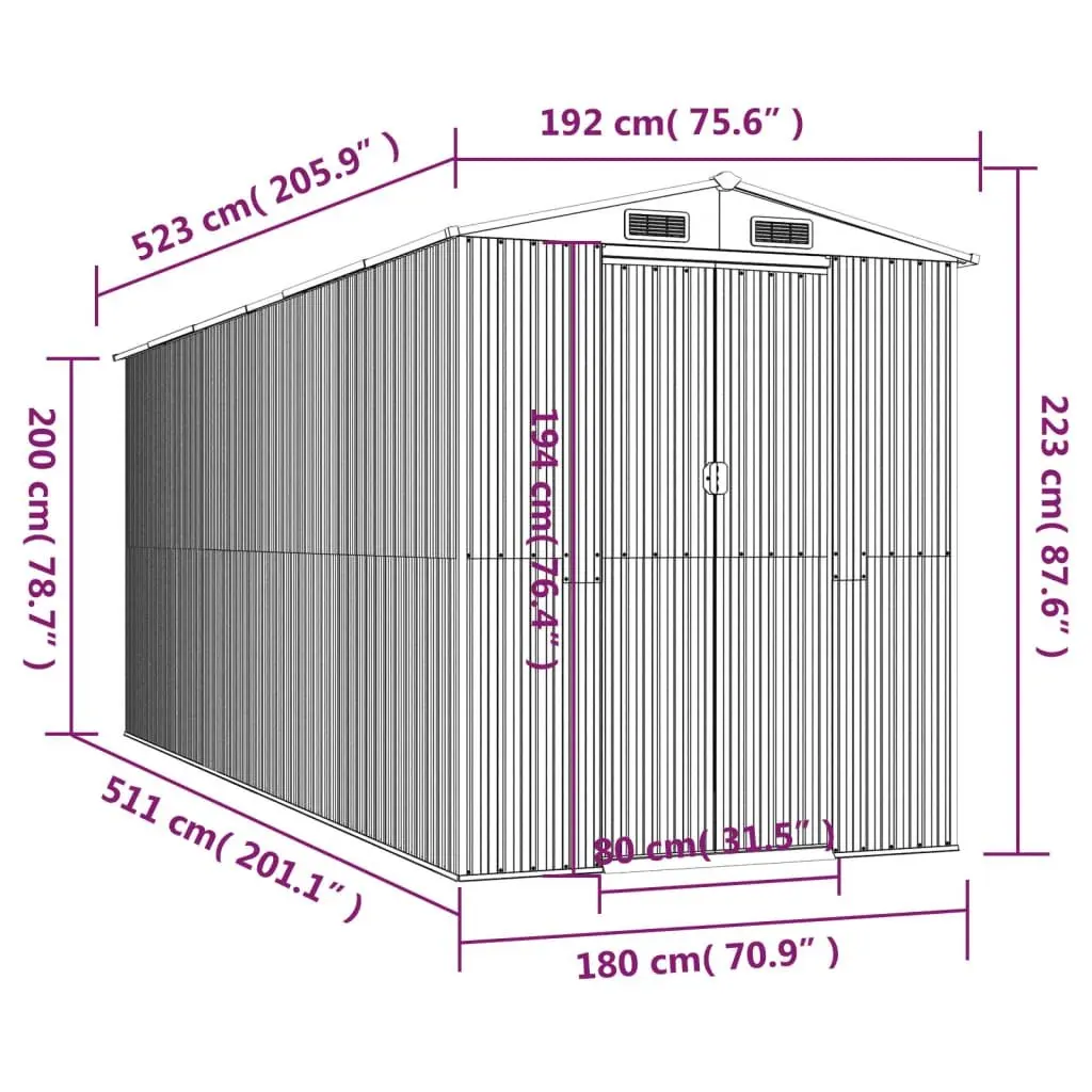 Garden Shed Galvanised Steel 192 x 523 x 223 cm Brown Outdoor Storage House