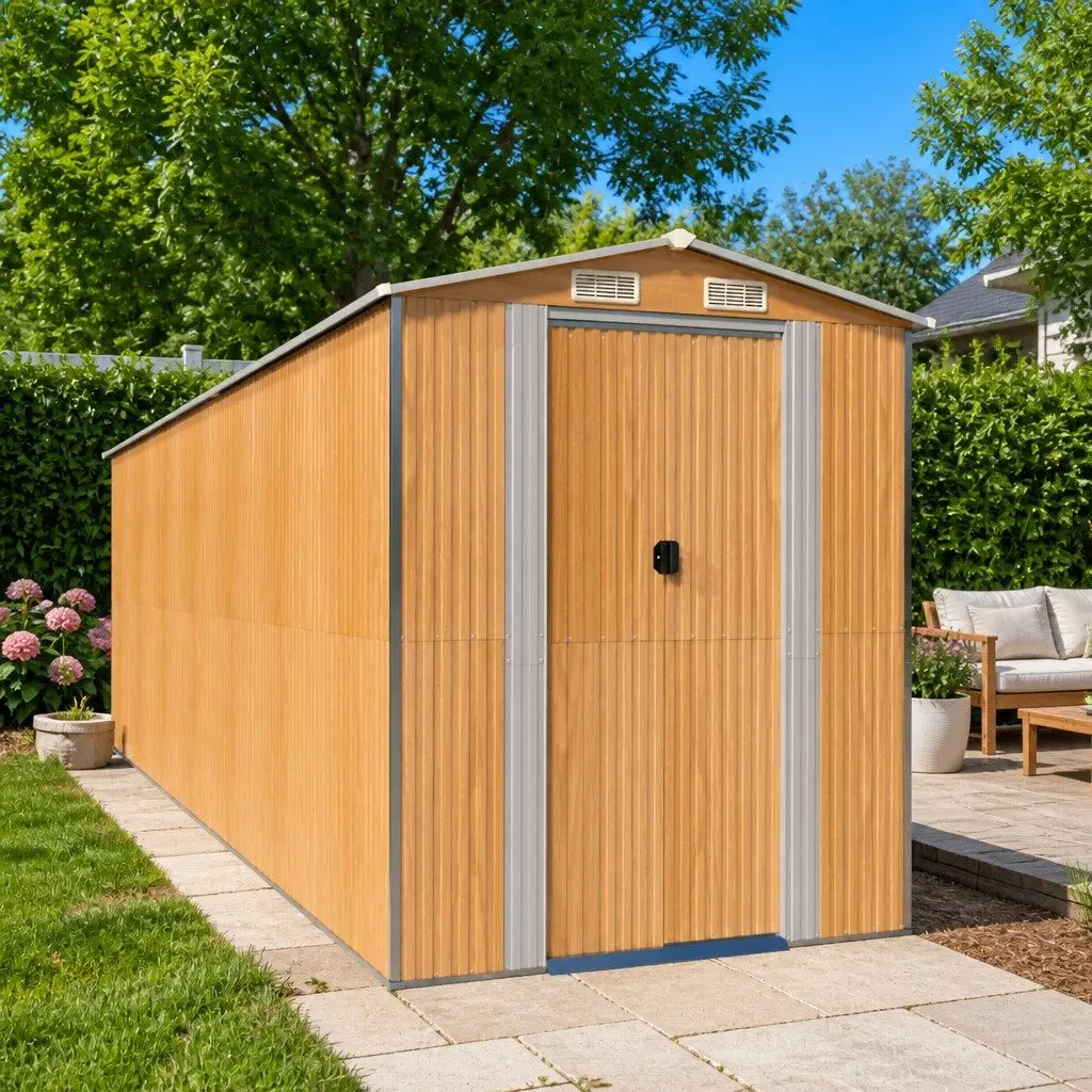 Garden Shed Steel Light Brown Outdoor Storage Tool House 192x606x223cm