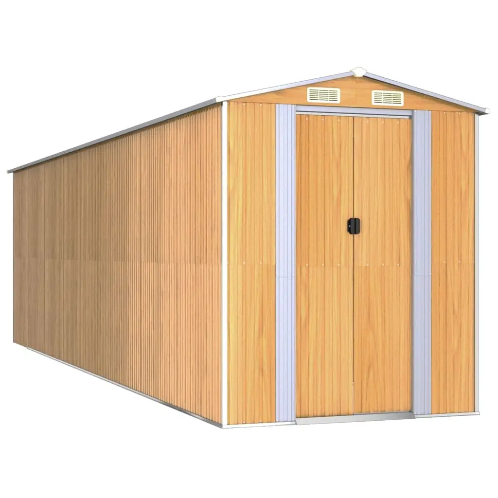 Garden Shed Galvanised Steel Light Brown Outdoor Storage Tool House Double Sliding Doors 192 x 689 x 223 cm