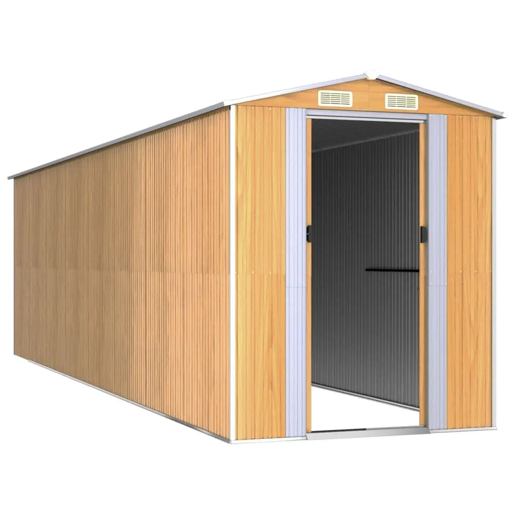 Garden Shed Galvanised Steel Light Brown Outdoor Storage Tool House Double Sliding Doors 192 x 689 x 223 cm
