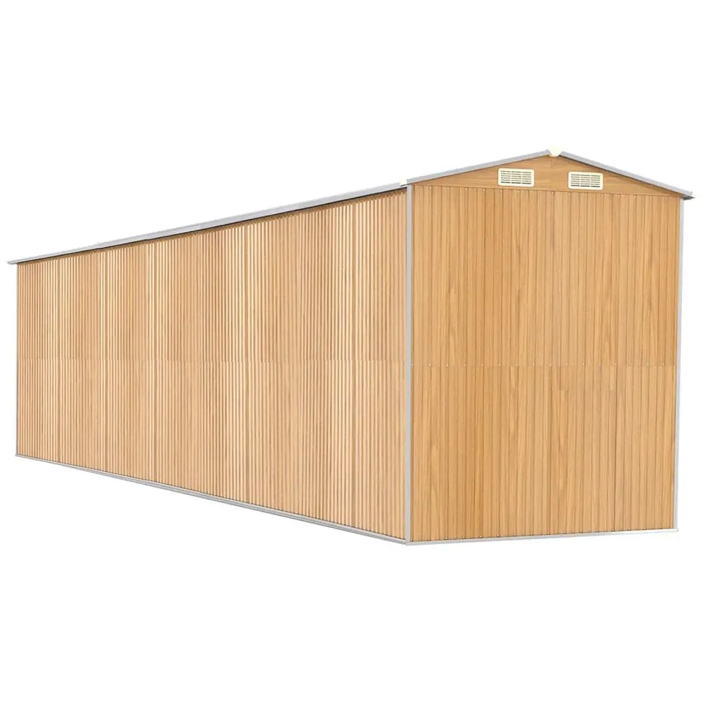 Brown Galvanised Steel Garden Shed Outdoor Storage Tool House with Double Doors and Vents 192L x 223H x 855W cm