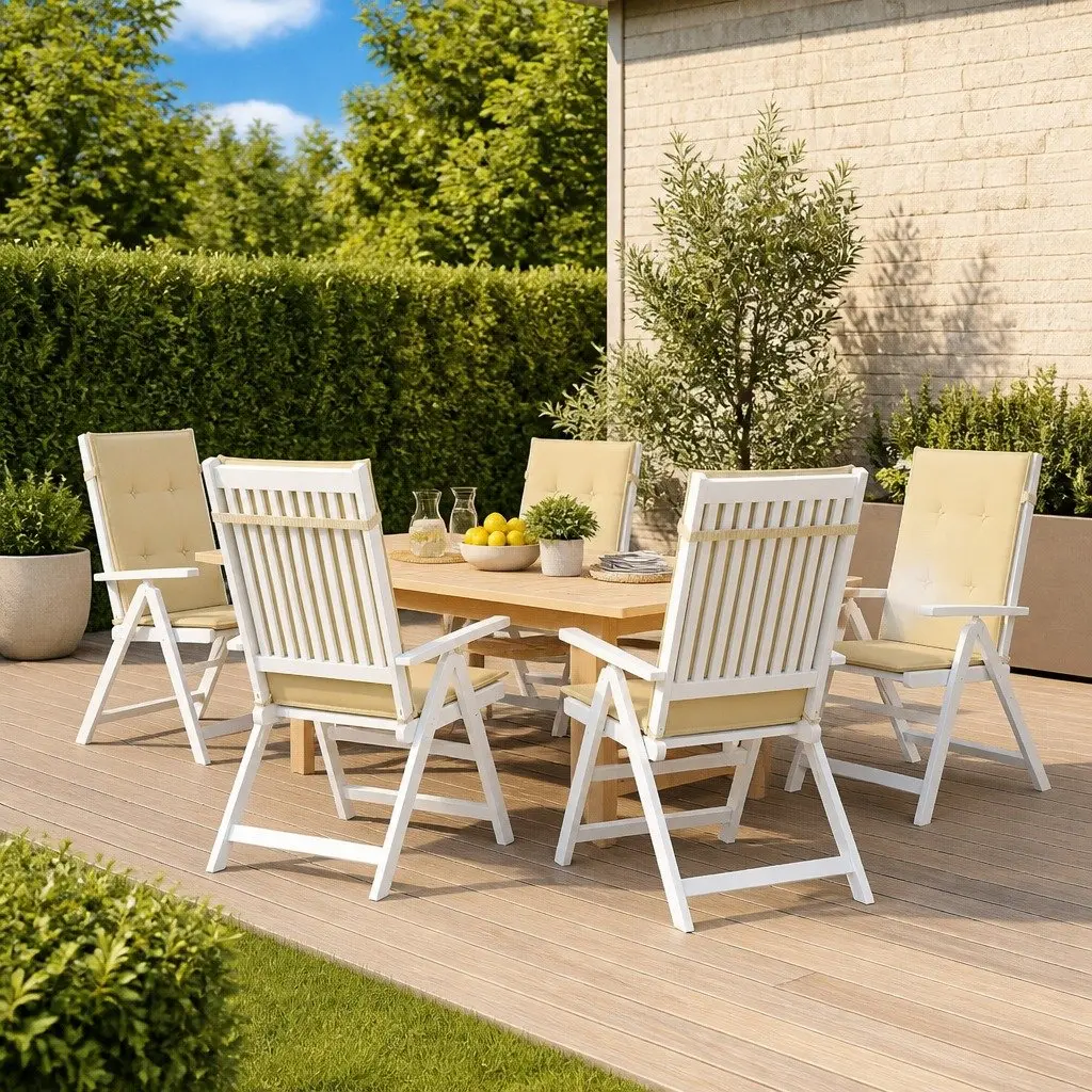 Garden Highback Chair Cushions 6 Pcs Beige Outdoor Patio Seat Pad Set