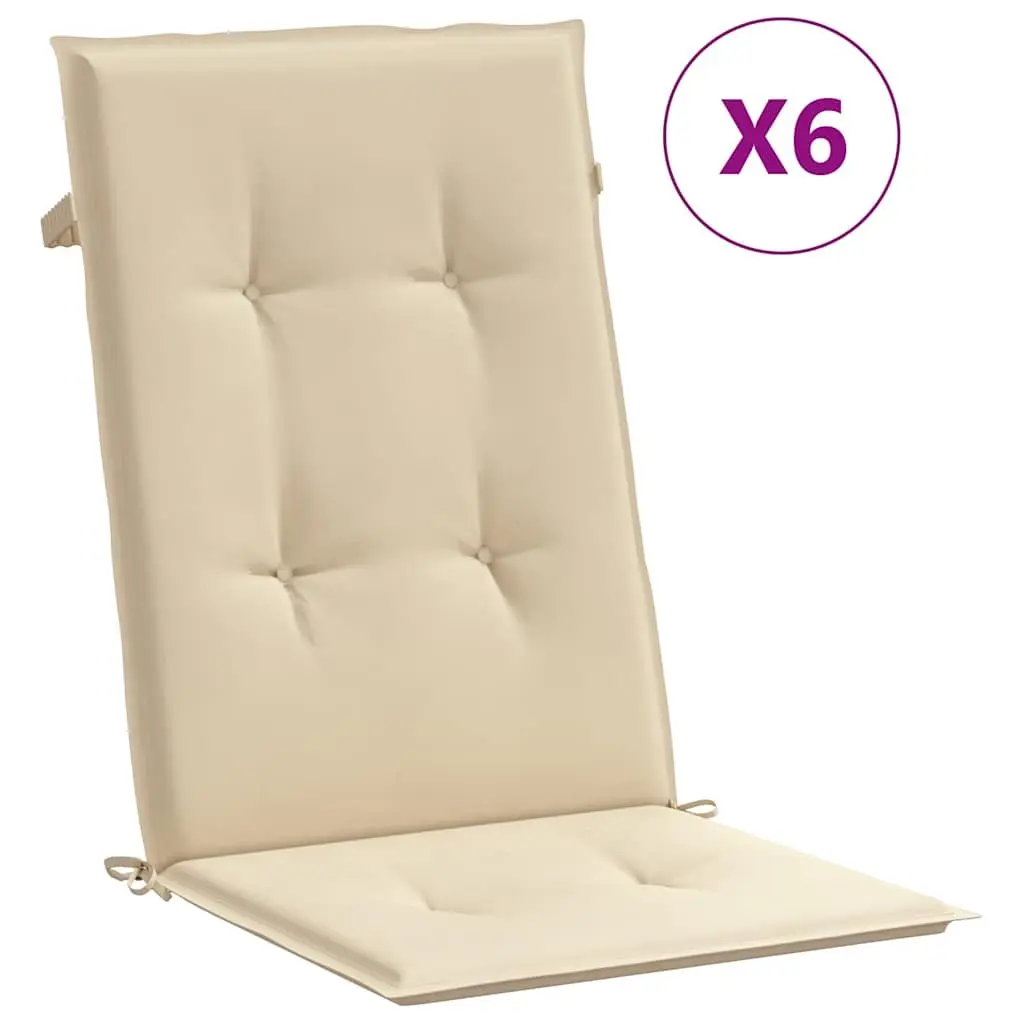 Garden Highback Chair Cushions 6 Pcs Beige Outdoor Patio Seat Pad Set