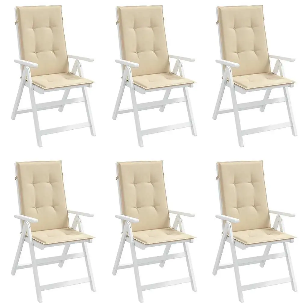 Garden Highback Chair Cushions 6 Pcs Beige Outdoor Patio Seat Pad Set