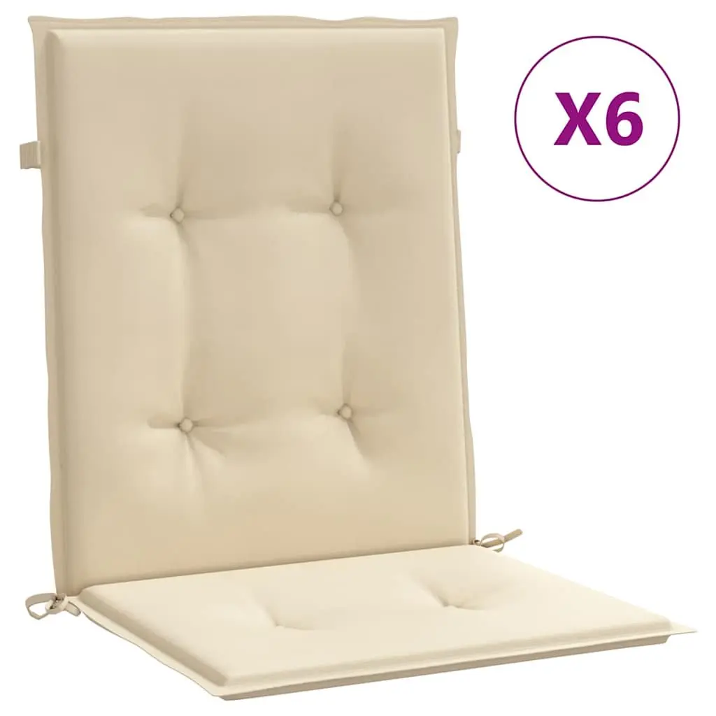 Garden Lowback Chair Cushions 6 pcs Beige Outdoor Patio Furniture Seat Pads