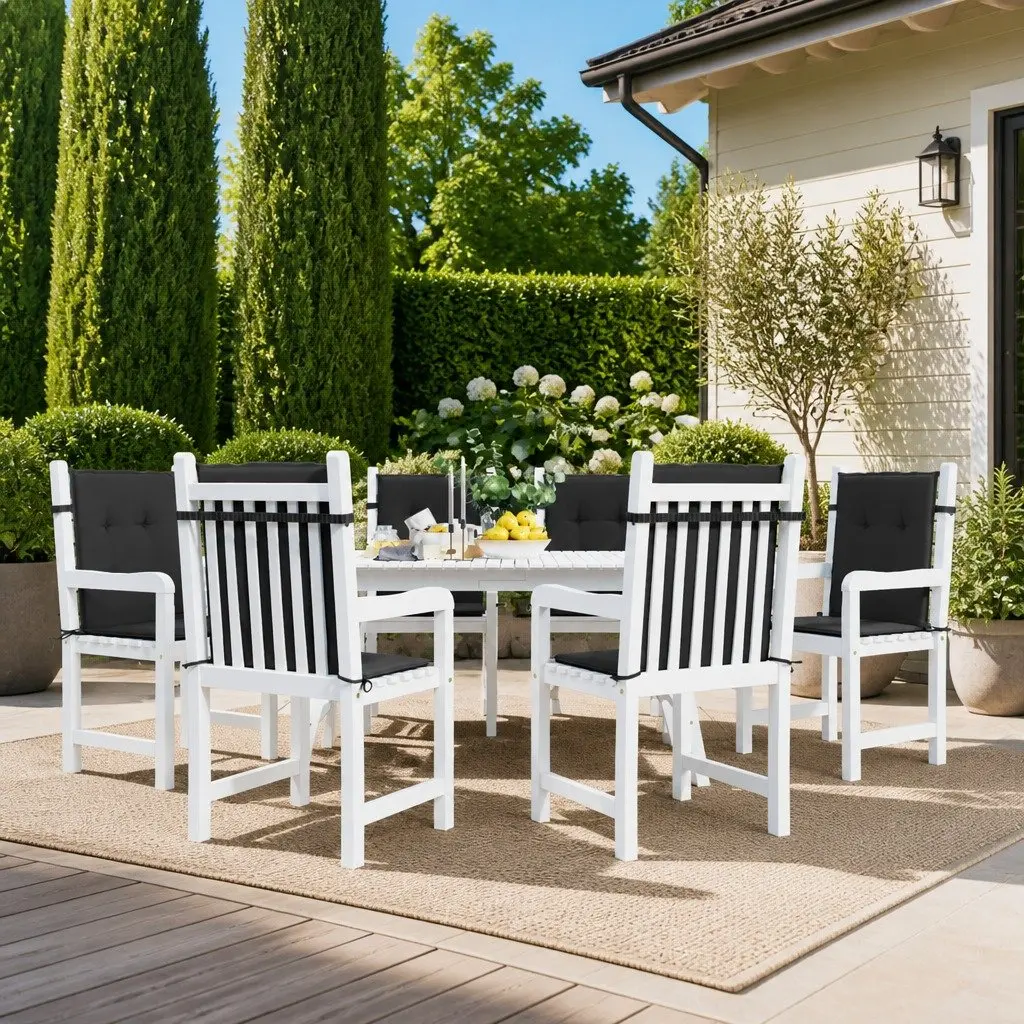 Lowback Chair Cushions Outdoor Patio Set 6 Pieces 100x50x3 cm Black Oxford Fabric Water Resistant Foam Fibre Filling