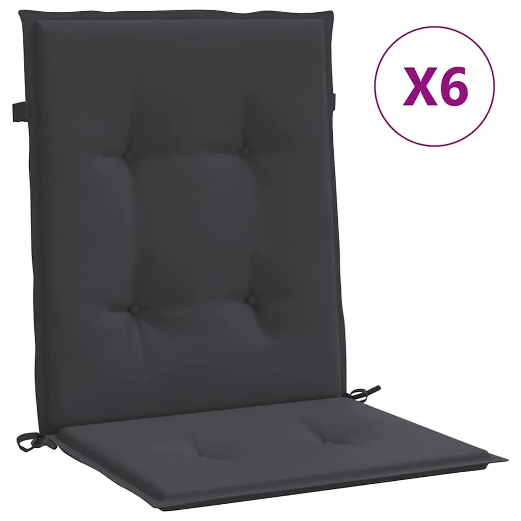 Lowback Chair Cushions Outdoor Patio Set 6 Pieces 100x50x3 cm Black Oxford Fabric Water Resistant Foam Fibre Filling
